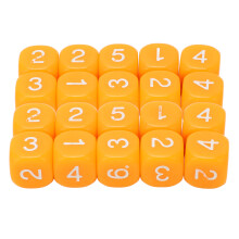 Dados interativos com números nítidos e cores vibrantes, 6 lados, com atividades sugeridas para aprendizado interativo.