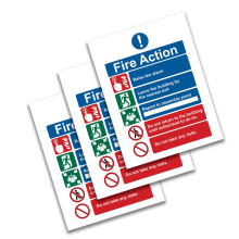 Conjunto de 3 placas de aviso de incêndio, 150 mm x 150 mm, com orientações para alarme de incêndio, etiquetas de segurança contra incêndio à