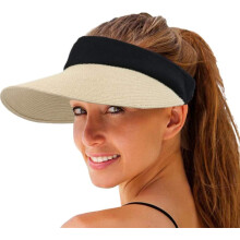 Sombrero de paja con visera para mujer, gorra de playa de ala ancha con protección UV y diseño plegable y compacto, visera con clip y banda para el