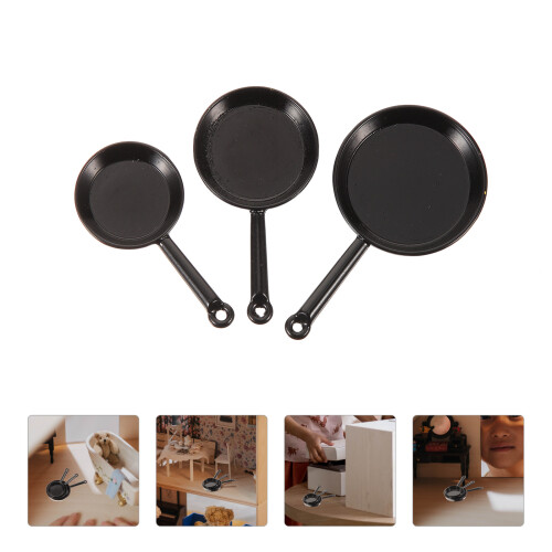 3Pcs Miniatura Simulada Mini Frigideira Decoração Artesanato 2
