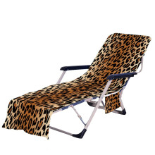 Beach Lounger Cushion with Pockets, Microfibre Towels (75x210cm Yellow Leopard)