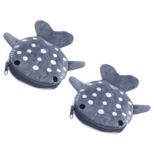 Set of 2 Cute Whale Plush Pouches Small Earphone Bag-Gray
