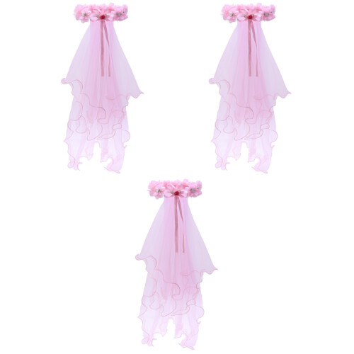 3Pcs Véus De Com Coroa Floral Tiara Rosa 2