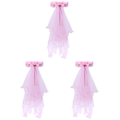3Pcs Véus De Com Coroa Floral Tiara Rosa 1