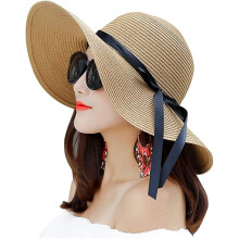 Sombrero de sol UPF50+ para mujer, sombrero de paja plegable de ala ancha con tamaño ajustable, sombrero de playa plegable con diseño ligero y