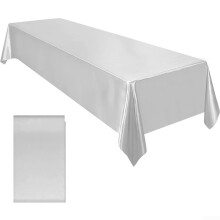 Rectangle Satin Tablecloth 145x260cm Water Resistant Polyester Fabric Silver For Wedding Banquet Dining Table Decor