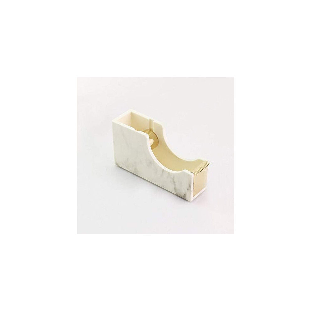 Elegant Office Accessory, White Marble Print Desktop Tape Dispenser With Rose Gold Tone Roller, Non-Skid Base Ensures Stability 9198585943131