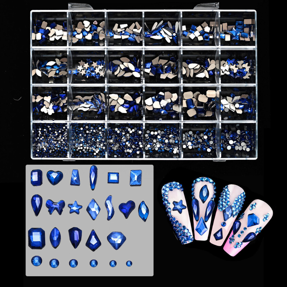 24 Grids Glass AB Rhinestones Nail Art Rhinestones-Royal Blue