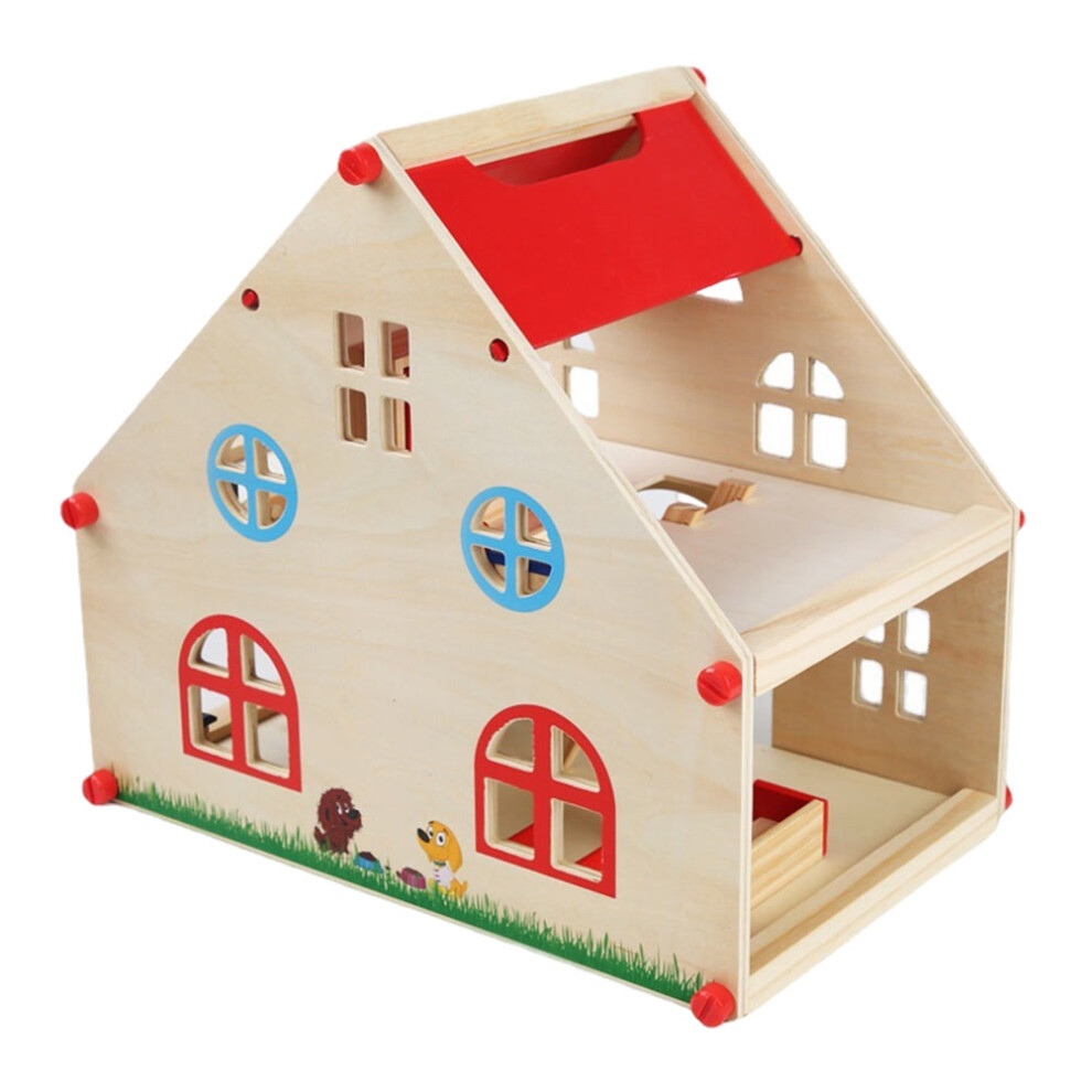 Photos - Doll Accessories 1Set Wooden Mini House DIY Creative Puzzle Educational Kids Toy Red