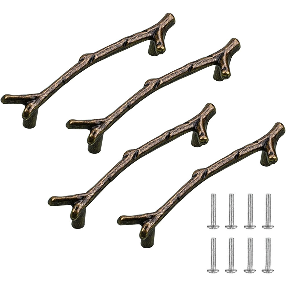 Door Drawer Knobs, Rustic Bronze Zinc Alloy Pulls Handles For Decorative Cabinet, Multi-Purpose With Easy Installation, Vintage Twig Branch Style (4 P 9554910062210