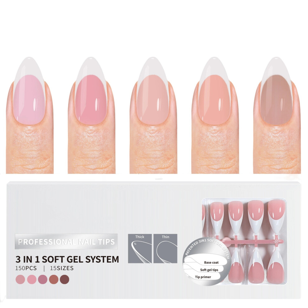 150 Pieces French Style Press On Nail Pre Applied Base and-16