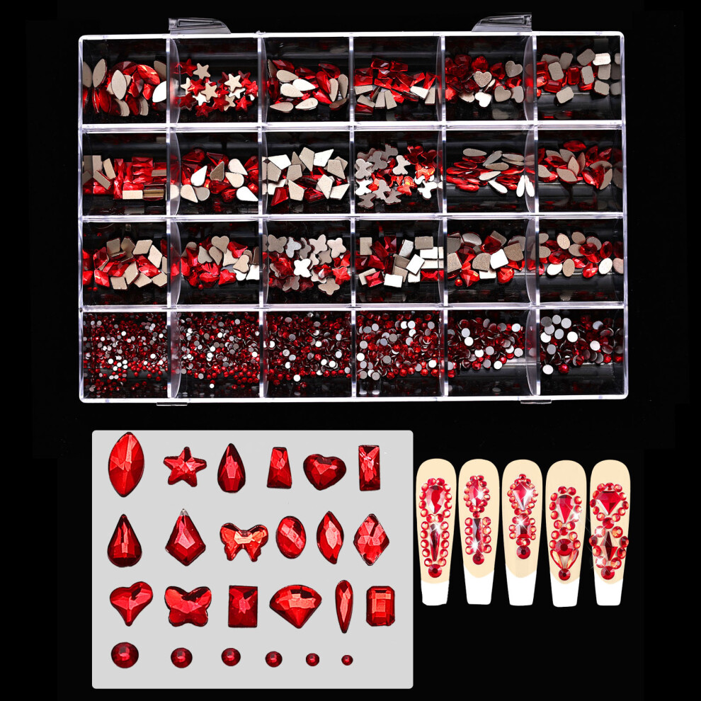 Red 24 Grids Flatback Nail Art Rhinestones Nails Art Charms
