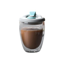 Double layer insulated high borosilicate glass cup-Blue