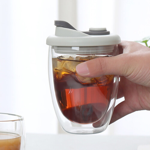 Double layer insulated high borosilicate glass cup-Blue 1