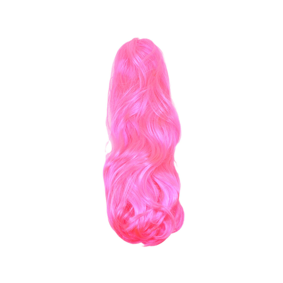 Vaguelly 2Pcs Woman Long Curly Wig For Halloween Christmas Party (Pink)