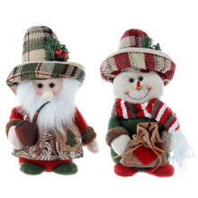 2 stuks Kerstman en Sneeuwpop Pluche Poppen Set Vintage Geruite