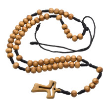 Religieuze houten kralen rozenkrans ketting met kruisen charme