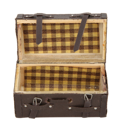 Mini 1:12 Koffer im klassischen Stil, Stoff, Holz, 2