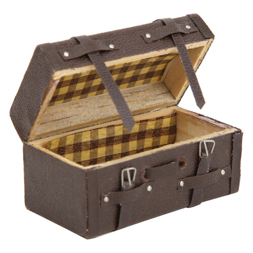 Mini 1:12 Koffer im klassischen Stil, Stoff, Holz, 1