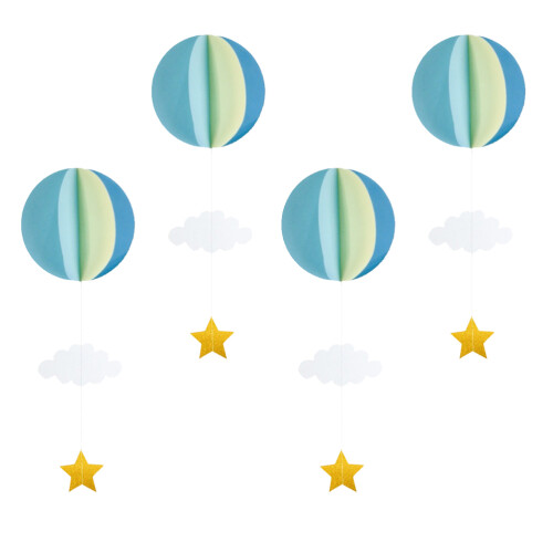 8Pcs Blue Foldable Hot Air Balloon Decorations for Kids Room Ceiling