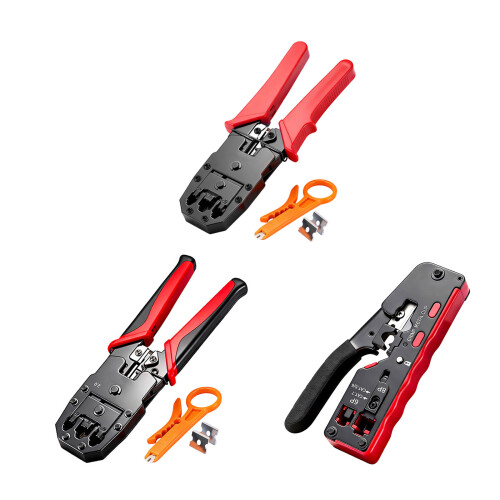 Ratcheting Modular Data Cable Crimper Wire Stripper-black red 1