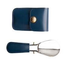 Folding Stainless Steel Shoe Horn with Storage Case PU-Blue