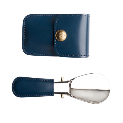 Folding Stainless Steel Shoe Horn with Storage Case PU-Blue