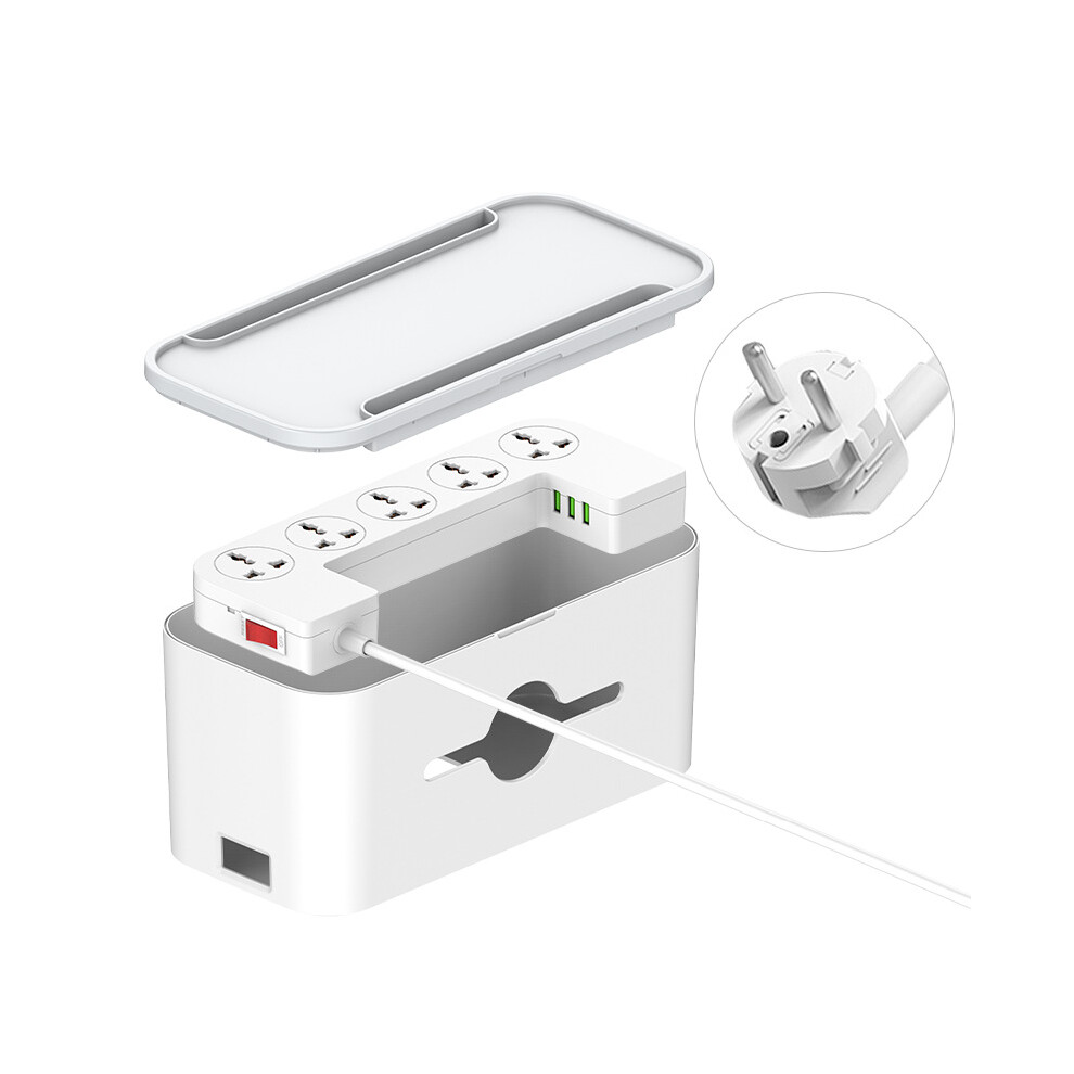 Cord Organizer With Integrated Power Strip, Cable Management Box With 5 Ac Outlets 3 Usb-A Ports And 2M Extension Cord, Desk Cord Organizer With Overl 9198585947870