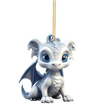 Christmas Tree Decoration, Cute Dragon Pendant, Acrylic Decoration, Christmas Baubles, Blue and White Dragon Pendant (C, One Size)