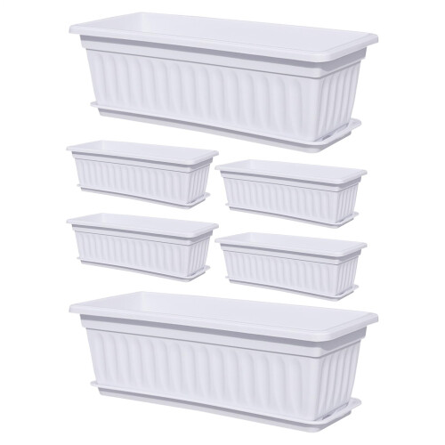 Window planter box Vegetable box 6 pieces, weatherproof, builtin drainage, white