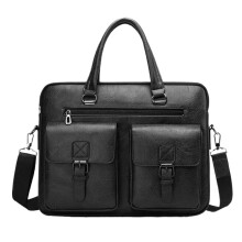 Mann Business Briefcase Leather Messenger Shoulder Bag Men's Office Lunch Bag for Laptop A4 File Male Handbag for Travel (Black) Black