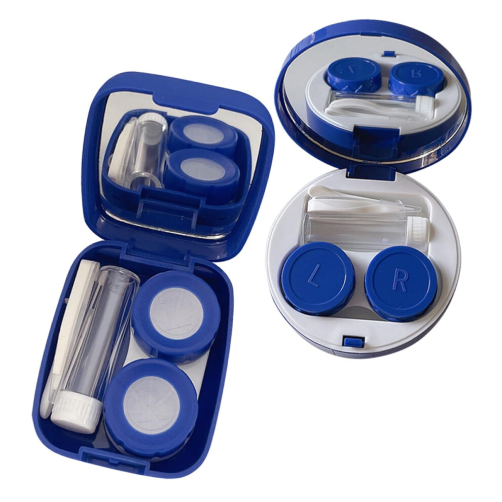 Blue Portable Contact Lens Case With Mirror, Compact Lens Box For Safe Storage And Easy To Use On The Go, Pack Of 2, Modern