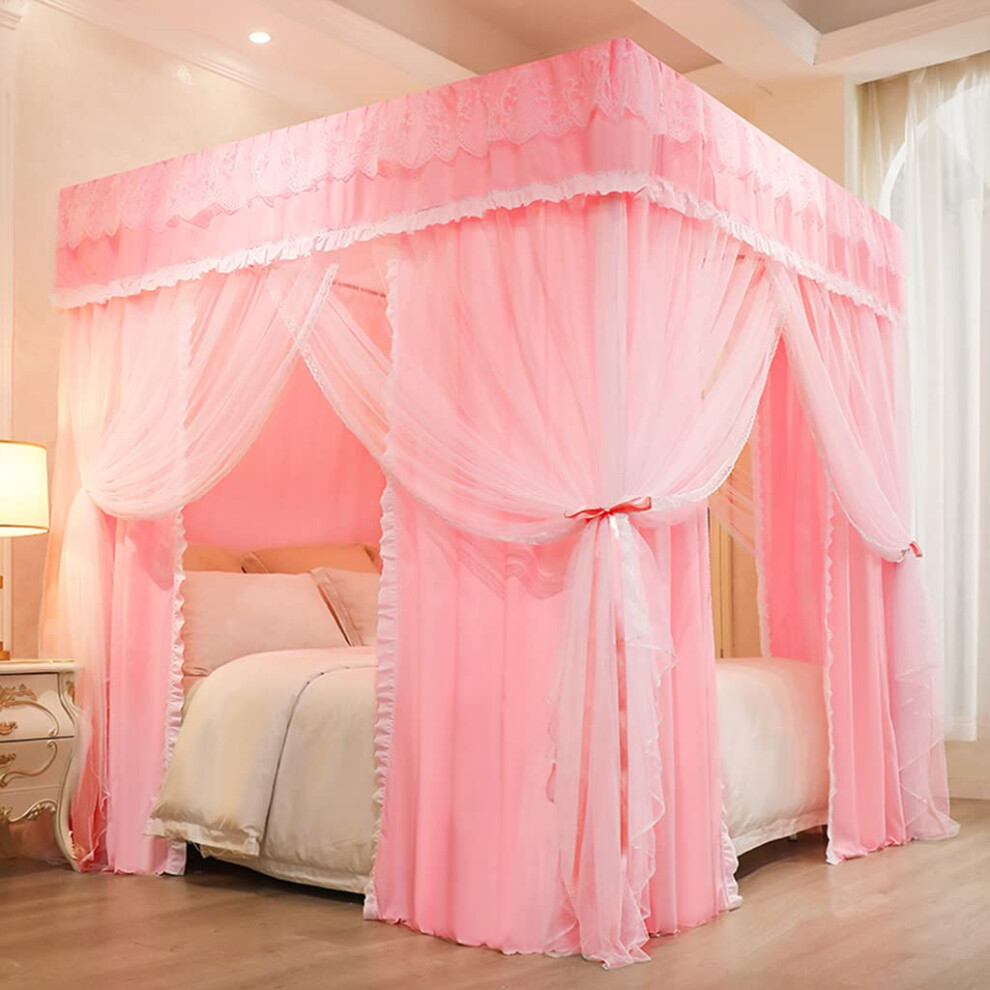 Bed Curtain Canopy 4 Corner Posts Bed Canopy for Girls Bed Adult Bedroom Nursery Mosquito Net Curtain Net