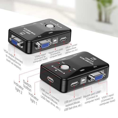 USB2.0 KVM Switcher 1080P VGA Plug And Play No Software Required 1.5m Cable Computer Peripherals Control 1
