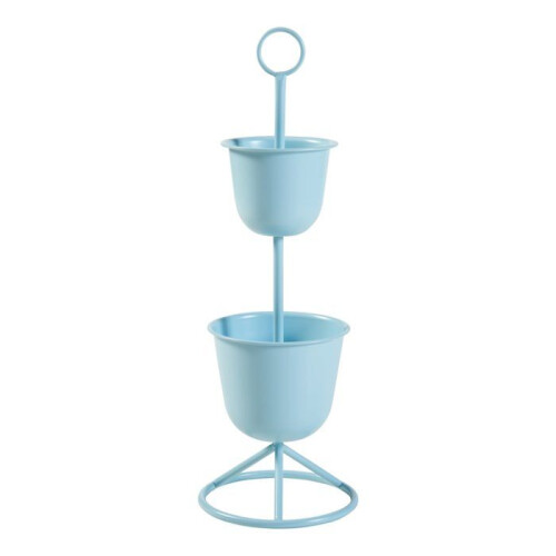 Porte-plantes - HELLOSHOP26 - Support 77 x 26 cm - 2 cache-pots - Métal - Bleu clair