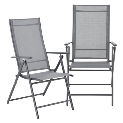 Cadeiras de jardim - HELLOSHOP26 - Conjunto de 2 - Cinza claro - Braços - Dobráveis
