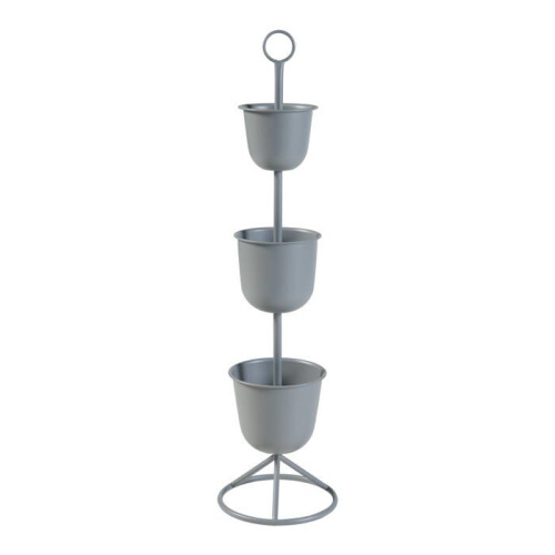Porte-plantes - HELLOSHOP26 - 110 cm - 3 cache-pots - Métal - Gris