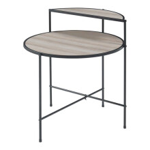 Mesa de apoio redonda - HELLOSHOP26 - 68 x 62 cm - Metal preto - MDF efeito carvalho - Design intemporal