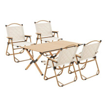 Set da tavolo e 4 sedie - HELLOSHOP26 - Campeggio - Tessuto Oxford 600D - Effetto legno - Beige