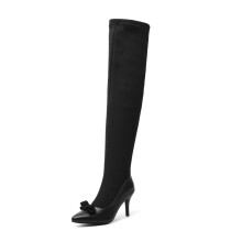 8 cm / 3.14 inches bow pointed toe stiletto overtheknee boots, sexy night club pole dancing heeled overtheknee boots 36 EU Black