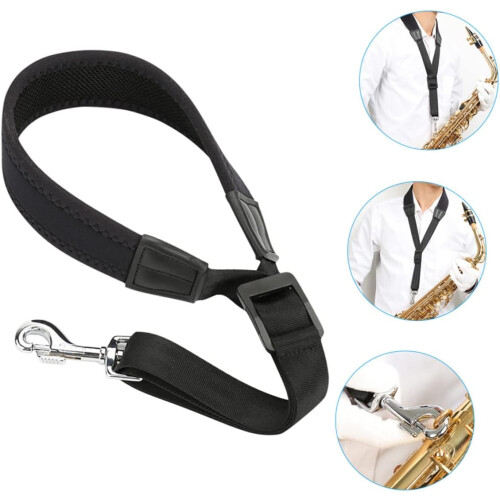 Adjustable Leather Saxophone Neck Strap, Comfortable Holder for Alto Tenor Saxophone 1