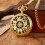 Ρολόι τσέπης Steampunk με σκελετό για άνδρες, με φωτεινό καντράν και μαύρο καντράν σε 2