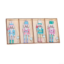 Festive 8Piece Set of Retro King Nutcracker Wooden Charms, Pink, 3inch, Christmas Party (A)