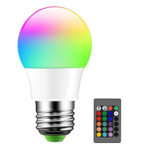 RGB 3W Light Bulb with Remote, MultiColour, Dimmable Smart LED, E27, AC