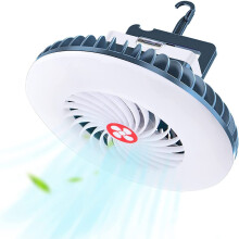 Ventilador portátil multifuncional para camping, design de alta qualidade com motor potente e silencioso, luz LED com dois níveis de brilho, ideal
