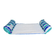 Inflatable air mattress water 1pc two tube straight stripe hammock foldable PVC inflatable swimming row float pool seat (Blue Green)