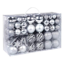 Christmas Baubles Set Of 116, Silver Tree Ornaments With Tree , Pine Cones, Star, Balls 30/40/60 mm, Model 115