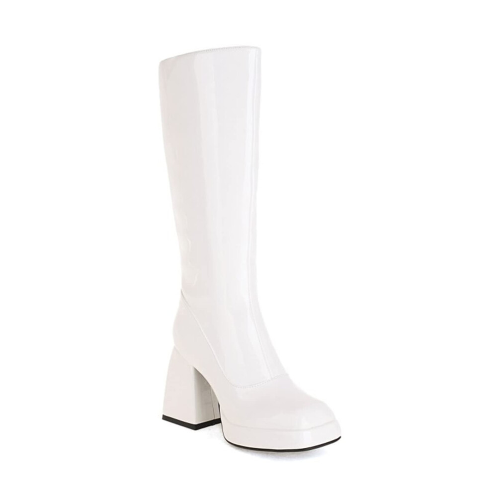 9.5 cm / 3.74 inch  heels women's sexy thigh  patent leather night club dance  heel pole dance boots 43 EU White