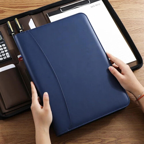 Leather Contract File Folder for Document Executive Briefcase with Zip (Bronze) 2