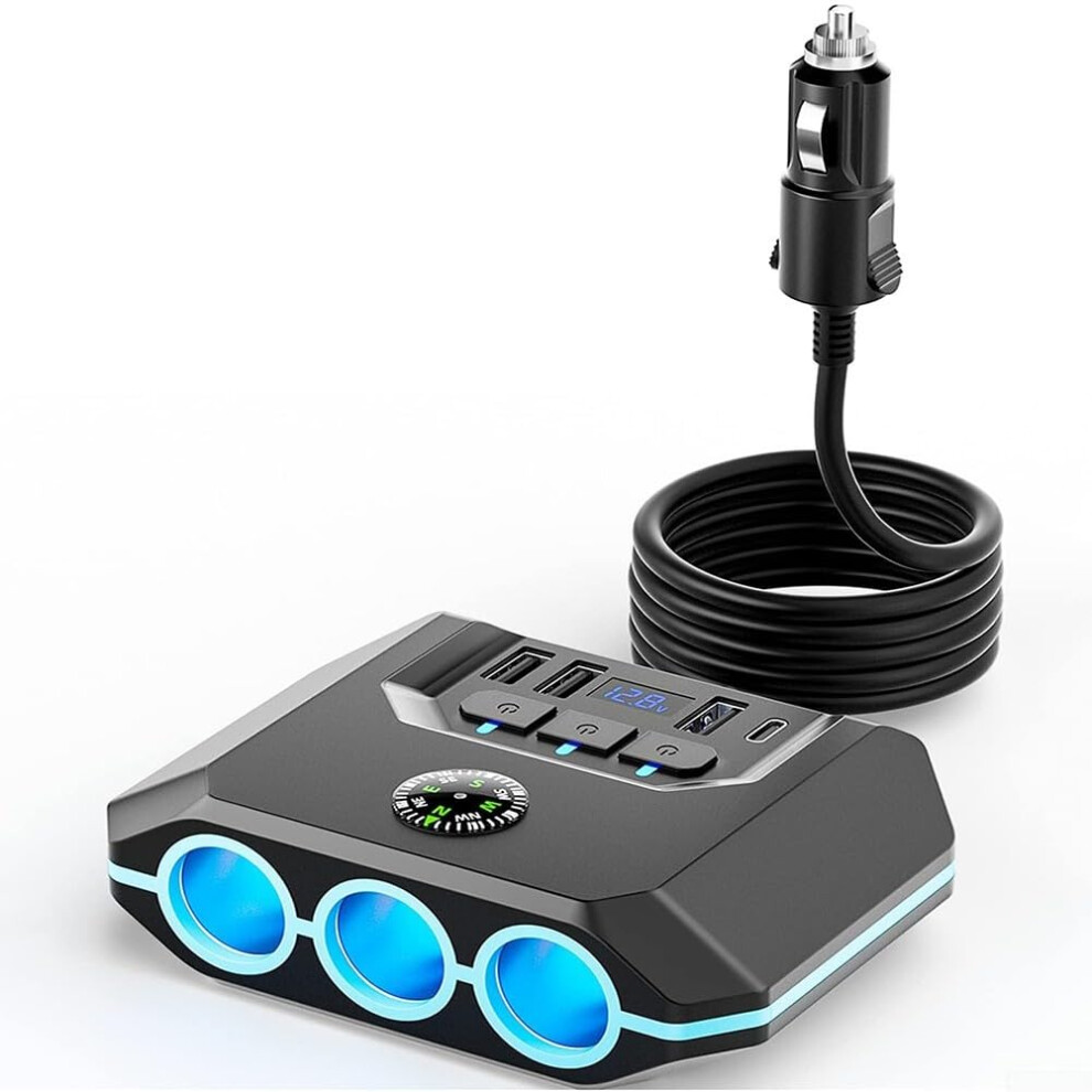 7 In 1 Car Charger Adapter 120W Power Hub With Usb And Pd Ports For Charging Multiple Devices 9339159710623